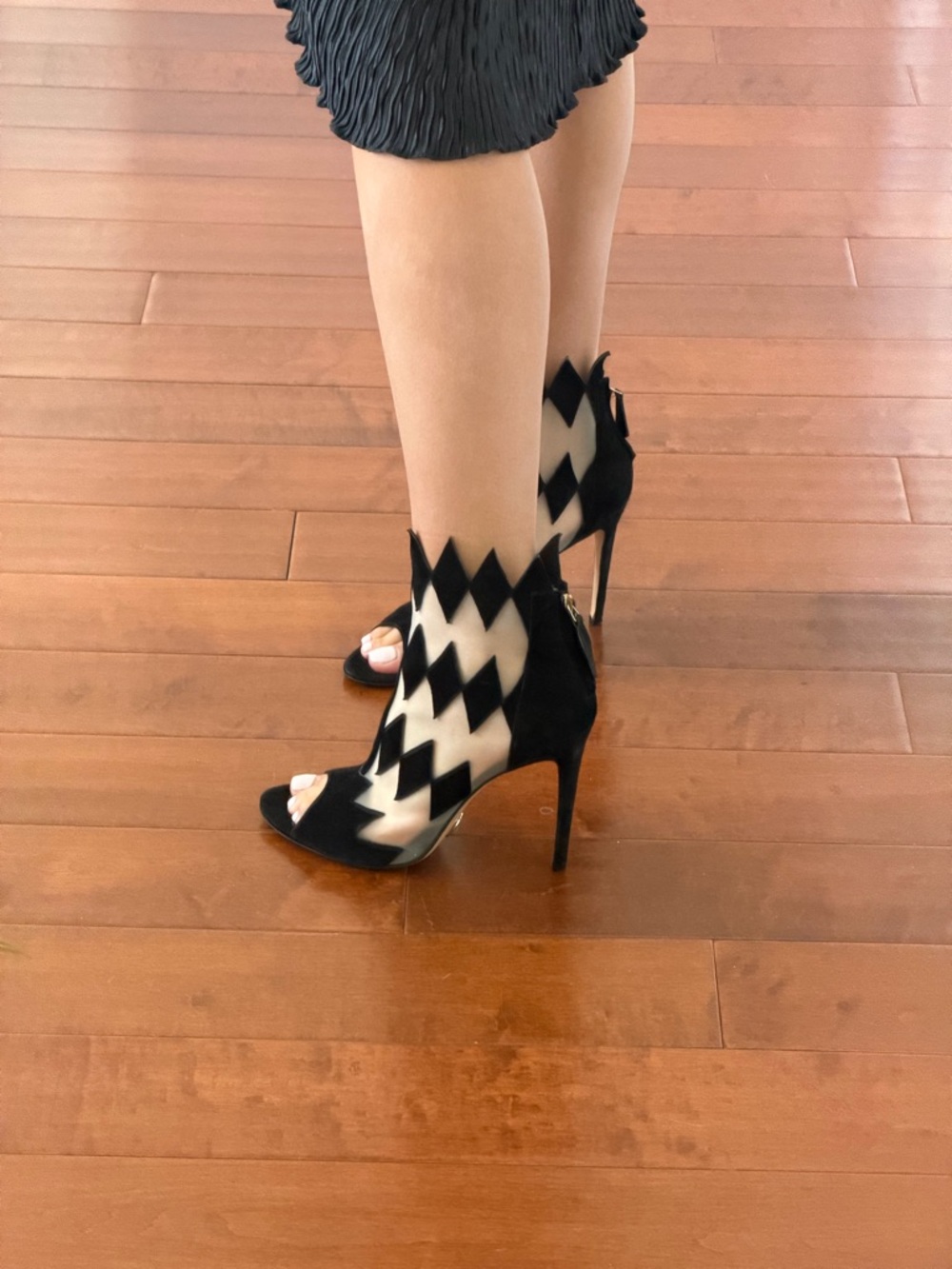Janiko Black and White Argyle Cutout Stiletto Sandals